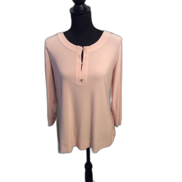 Anne Klein Size Large Soft Pink Career Top Long Sleeves Stretch - Picture 1 of 4